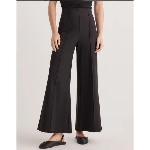Quince Pants - Quince Ultra Stretch Ponte Super Wide Leg Ankle Pant Black L Minimalist Comfort